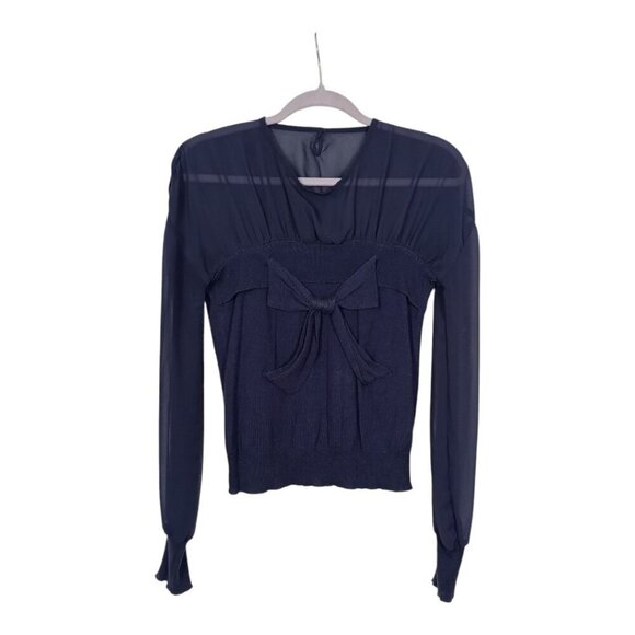 Moods of Norway Blue Blouse w/Bow Size XS Sheer Top Sweater Bottom Pullover - Picture 1 of 8